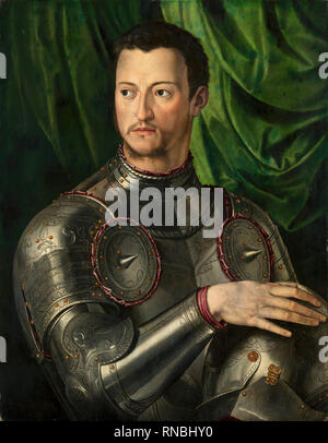 Bronzino (1503 - Florence 1572). Cosimo de Medici en Armure (ca. 1545). Huile sur panneau. 76,5 x 59 cm. Musée : Musée national Musée Thyssen-Bornemisza, Madrid. Banque D'Images