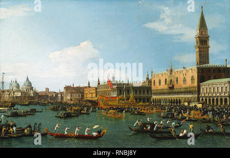 Venise Canaletto (1697 - 1768). Le Bucintoro (ca. 1745 - 1750). Huile sur toile. 57 x 93 cm. Musée : Museu Nacional d'Art de Catalogne (MNAC). Banque D'Images