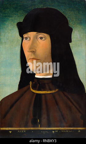 Filippo Mazzola (Parme, ca. 1460 -1505). Portrait d'Alessandro de Richao. Huile sur panneau. 46 x 29 cm. Musée : Museu Nacional d'Art de Catalogne (MNAC). Banque D'Images