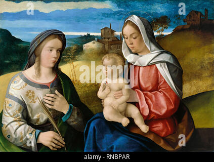 Pietro degli Ingannati (Active ca. 1500-48). La Vierge et l'Enfant avec sainte Agnès dans un paysage (ca. 1520 - 1525). Huile sur panneau. 60,5 x 85,5 cm. Musée : Museu Nacional d'Art de Catalogne (MNAC). Banque D'Images