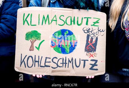 Grève des élèves lors de la manifestation 'vendredi pour avenir" dans le centre-ville d'Oldenburg (Allemagne), 08 février 2019. Dans le monde d'utilisation | Banque D'Images