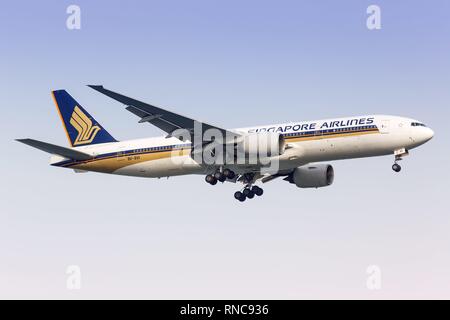 Singapour, Singapour - 29. Janvier 2018 : Singapore Airlines Boeing 777 à l'aéroport Changi de Singapour (SIN) à Singapour. Dans le monde d'utilisation | Banque D'Images