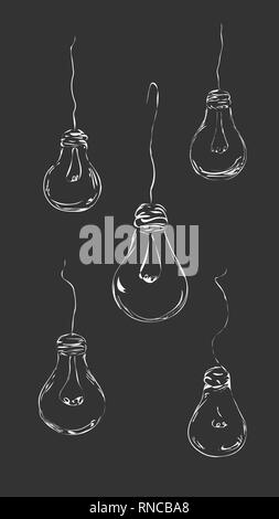 Ampoules dessiné dans un style minimaliste dans la forme des fils sur un fond gris pour l'intérieur, design, publicité, d'idées, icônes, pages web. Illustration de Vecteur