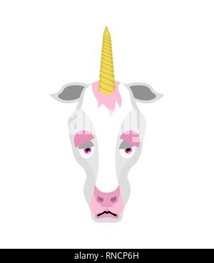 Emoji triste Unicorn. Cheval magique tristes émotions. Bête de fées ennuyeux. Vector illustration Illustration de Vecteur