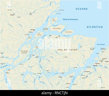 Scénario détaillé plan de l'embouchure du fleuve Amazone dans l'océan Atlantique, au Brésil Illustration de Vecteur