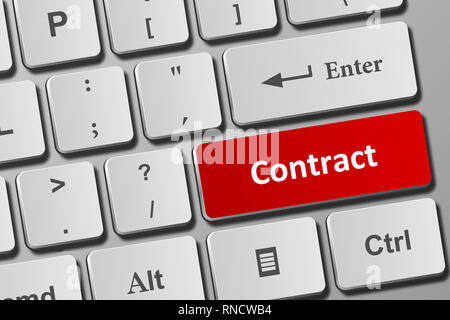 Bouton du contrat sur clavier moderne. Vue rapprochée sur clavier conceptuel. Banque D'Images