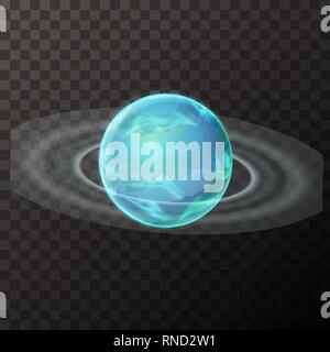 Planète Uranus réaliste avec texture et joints toriques, planète couleurs sur fond transparent Illustration de Vecteur
