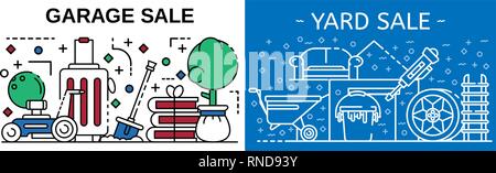 Vente de Garage banner set style du contour, Illustration de Vecteur