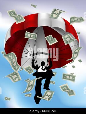 L'homme d'affaires Silhouette de trésorerie de parachutisme Illustration de Vecteur