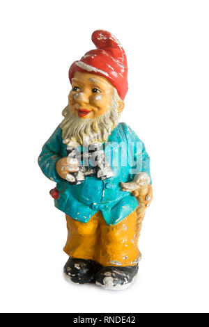 Vintage garden gnome isolé sur fond blanc Banque D'Images