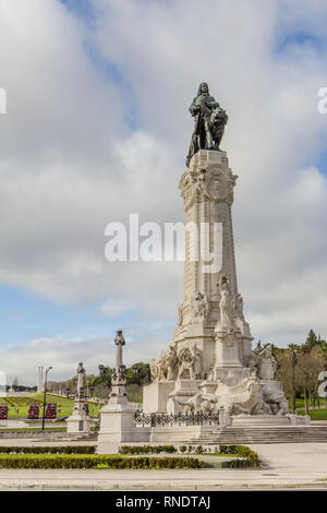 Sur le monument de la place Marques de Pombal à Lisbonne, Portugal Banque D'Images