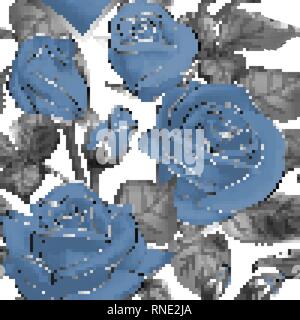 Fond d'écran transparent avec motif de roses bleu et argent détails, vector illustration Illustration de Vecteur