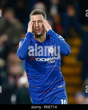 Londres, Royaume-Uni. Feb 18, 2019. Chelsea's Eden Hazard au cours de 5e tour de la FA Cup entre Chelsea et Manchester United à Stanford Bridge stadium , , Londres, Angleterre le 18 février 2019 Action Sport Crédit photo FA Premier League Ligue de football et les images sont soumis à licence. DataCo Usage éditorial uniquement. Pas de vente d'impression. Aucun usage personnel des ventes. Aucune UTILISATION NON RÉMUNÉRÉ : Crédit photo Action Sport/Alamy Live News Banque D'Images