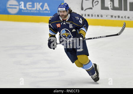 Ex-joueur de la LNH Jaromir Jagr de Kladno est perçu au cours de la Première Ligue de hockey tchèque Havirov - match Kladno, en République tchèque, Havirov, lundi 18 février, 2019. 47-ans player est revenu sur la glace après un an et un jour il ne pouvait pas jouer en raison de sa blessure. (Photo/CTK Jaroslav Ozana) Banque D'Images