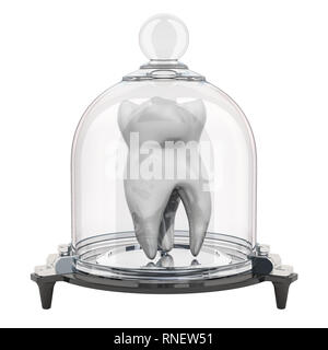Sous cloche de verre à dents, l'assurance dentaire et protéger concept. Le rendu 3D isolé sur fond blanc Banque D'Images
