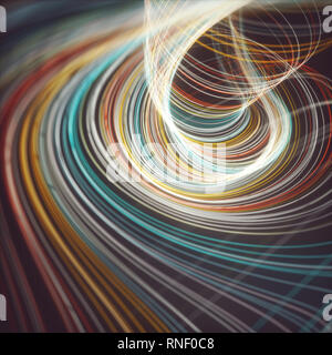 Image abstrait de lignes de couleur dans le mouvement circulaire comme une tornade. Illustration 3D arrière-plan coloré. Banque D'Images