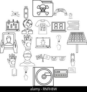 Apprentissage Cyber icons set style du contour, Illustration de Vecteur