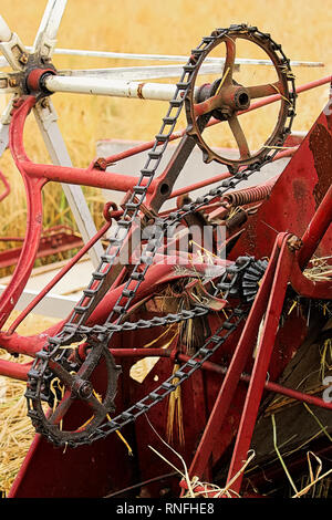 La chaîne et les pignons sur une vieille andaineur Banque D'Images