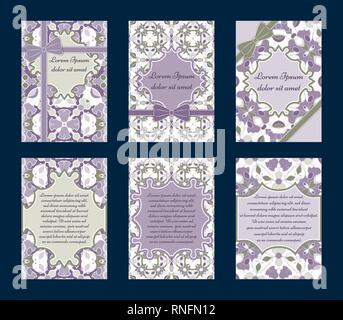 Ensemble de cartes de souhaits vintage ethnique avec l'ornement. Peut être utilisé pour enregistrer la date, douche de bébé, jour de mères ou de la Saint-Valentin et des invitations. Illustration de Vecteur