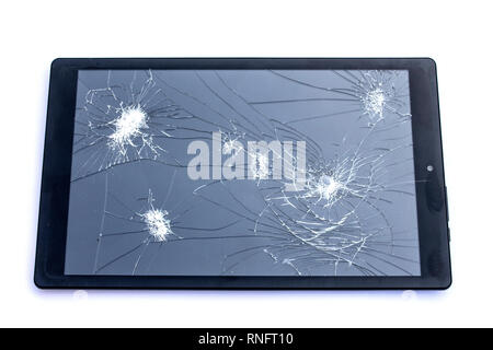 Broken Smart Phone Tablet Mobile sur fond blanc Banque D'Images