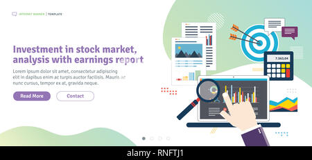 L'investissement en bourse, analyse avec rapport de revenus, à l'analytique avec la croissance de l'investissement financier, rapport, calculs et graphiques de gains. Télévision Banque D'Images