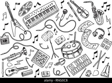 Simple Jeu d'icônes de ligne de vecteur se rapportant à la musique. Contient des icônes telles que la guitare, clé de sol, mini-écouteurs, trompette et plus.editable AVC. 48x48 Illustration de Vecteur