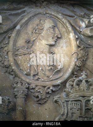 MONUMENTO CONMEMORATIVO UN CARLOS III - SIGLO XVIII - DETALLE. Lieu : extérieur. LA CAROLINA. JAEN. L'ESPAGNE. Banque D'Images