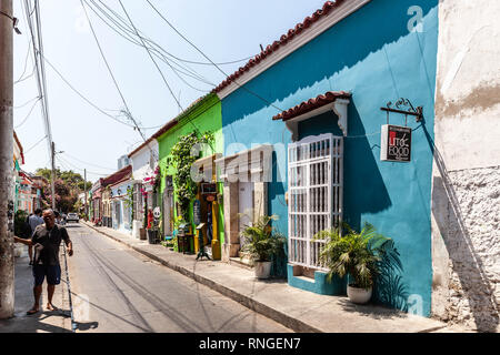 Calle del Pozo, Barrios Getsemaní, Cartagena de Indias, Colombie. Banque D'Images