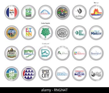 Ensemble d'icônes vectorielles. Drapeaux et les joints d'Iowa State, USA. 3D illustration. Illustration de Vecteur