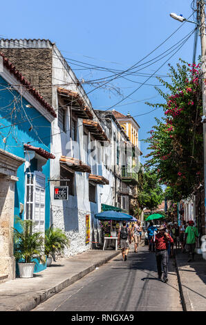 Calle del Pozo, Barrios Getsemaní, Cartagena de Indias, Colombie. Banque D'Images