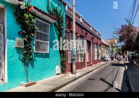 Calle del Pozo, Barrios Getsemaní, Cartagena de Indias, Colombie. Banque D'Images