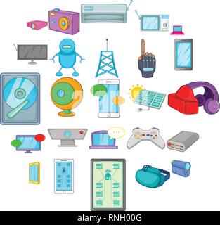 Partie informatique icons set, cartoon style Illustration de Vecteur