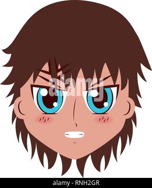 Garçon visage facial expression anime Illustration de Vecteur