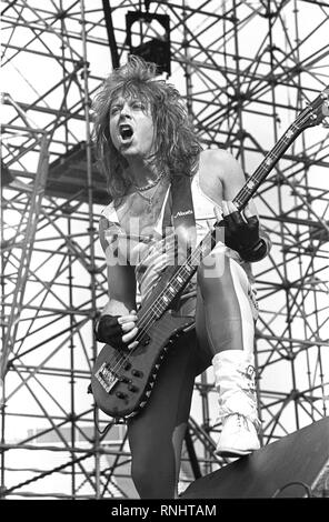 Le bassiste Jeff Pilson est montré sur scène pendant un concert en direct de l'apparence avec la Grande Sophie. Banque D'Images