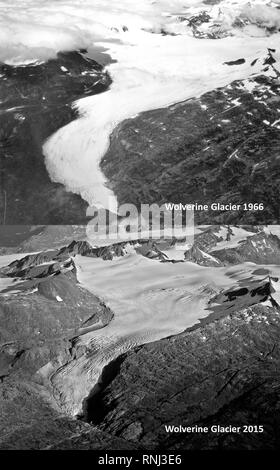 Répétez les photographies obliques de Wolverine glacier en Alaska. Image 1966 par l'USGS, 2015 Photographe inconnu de droit par L. Sass, USGS. Banque D'Images