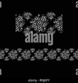Horizontal blanc motif fleurs transparente avec marguerites isolé sur fond noir Illustration de Vecteur