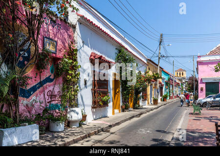 Calle del Pozo, Barrio Getsemaní, Cartagena de Indias, Colombie. Banque D'Images