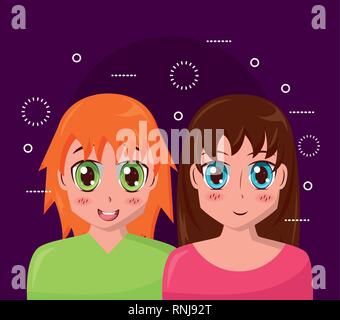 Portrait manga anime girls Illustration de Vecteur