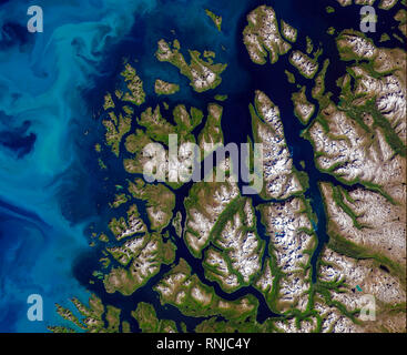 Vue aérienne de la côte nord-ouest de la Norvège. Banque D'Images