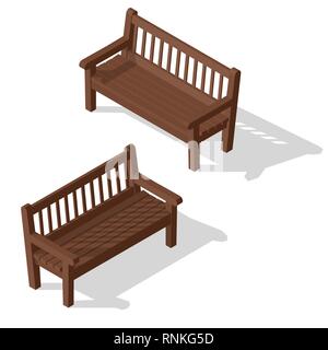 Plats en bois isométrique banc de parc. Vector illustration. Illustration de Vecteur