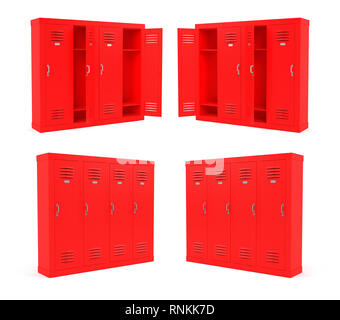 Casiers rouge. Ensemble avec vue différente avec pointm ouvert et fermé les portes. Le rendu 3d illustration isolé Banque D'Images