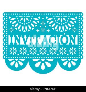 Invitacion papel picado vector design - invitation à une fête en espagnol, motif mexicain carte de souhaits Illustration de Vecteur