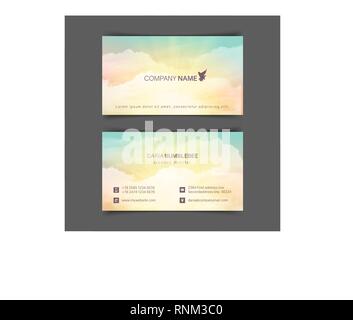 Horizontal recto-verso des cartes d'affaires avec ciel jaune-turquoise réaliste Illustration de Vecteur