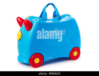 Trunki bleu, pour l'assurance, shot on white Banque D'Images