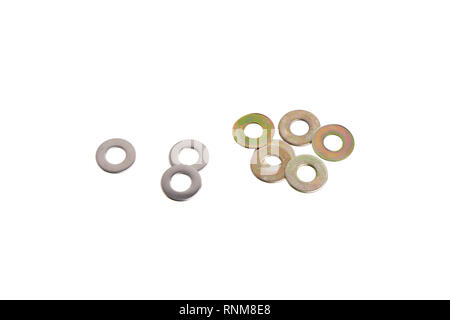 Gros plan du M5 5mm rondelles d'aile, isolated on white Banque D'Images