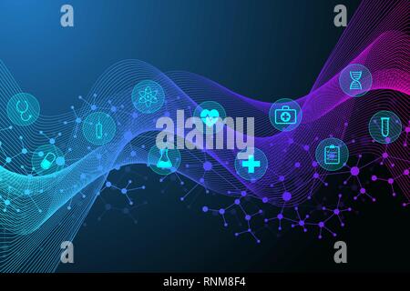 La visualisation de données génomiques grand. L'hélice de l'ADN, ADN, d'ADN. Atome ou molécule, les neurones. Structure abstraite de la science ou des antécédents médicaux Illustration de Vecteur