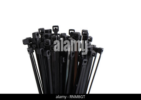 Un ensemble d'attaches de câble bleck, isolated on white Banque D'Images