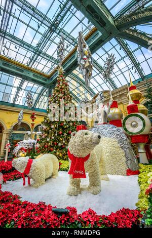 Hall d'accueil avec une décoration de Noël, de l'intérieur photo dans Casino et Hôtel de luxe à Bellagio, Las Vegas Strip, Las Vegas, Nevada, USA Banque D'Images