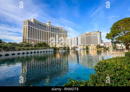 Lac en face de l'hôtel Bellagio, Casino, hôtel de luxe, Las Vegas Strip, Las Vegas, Nevada, USA Banque D'Images