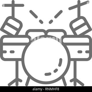 Kit de batterie, l'icône de la ligne d'instruments de musique. Isolé sur fond blanc Illustration de Vecteur